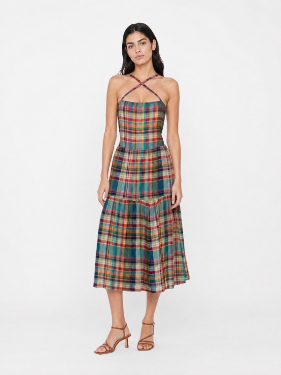 Plaid halter midi dress on a model, generated by Quinn