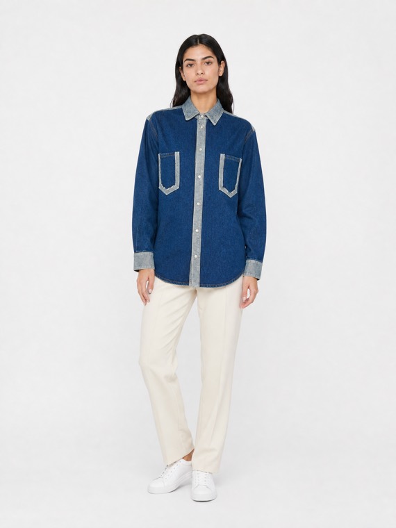 Denim shirt on a model, generated by Quinn