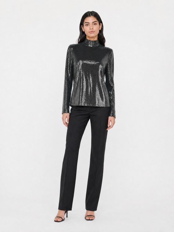 Sequined high-neck top on a model, generated by Quinn